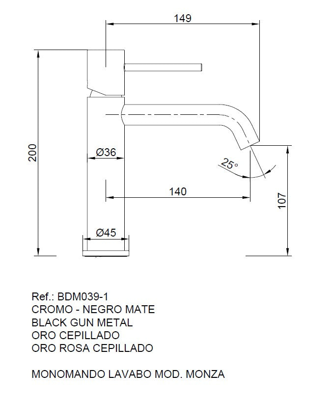 Mitigeur de Lavabo - Monza Noir Mat