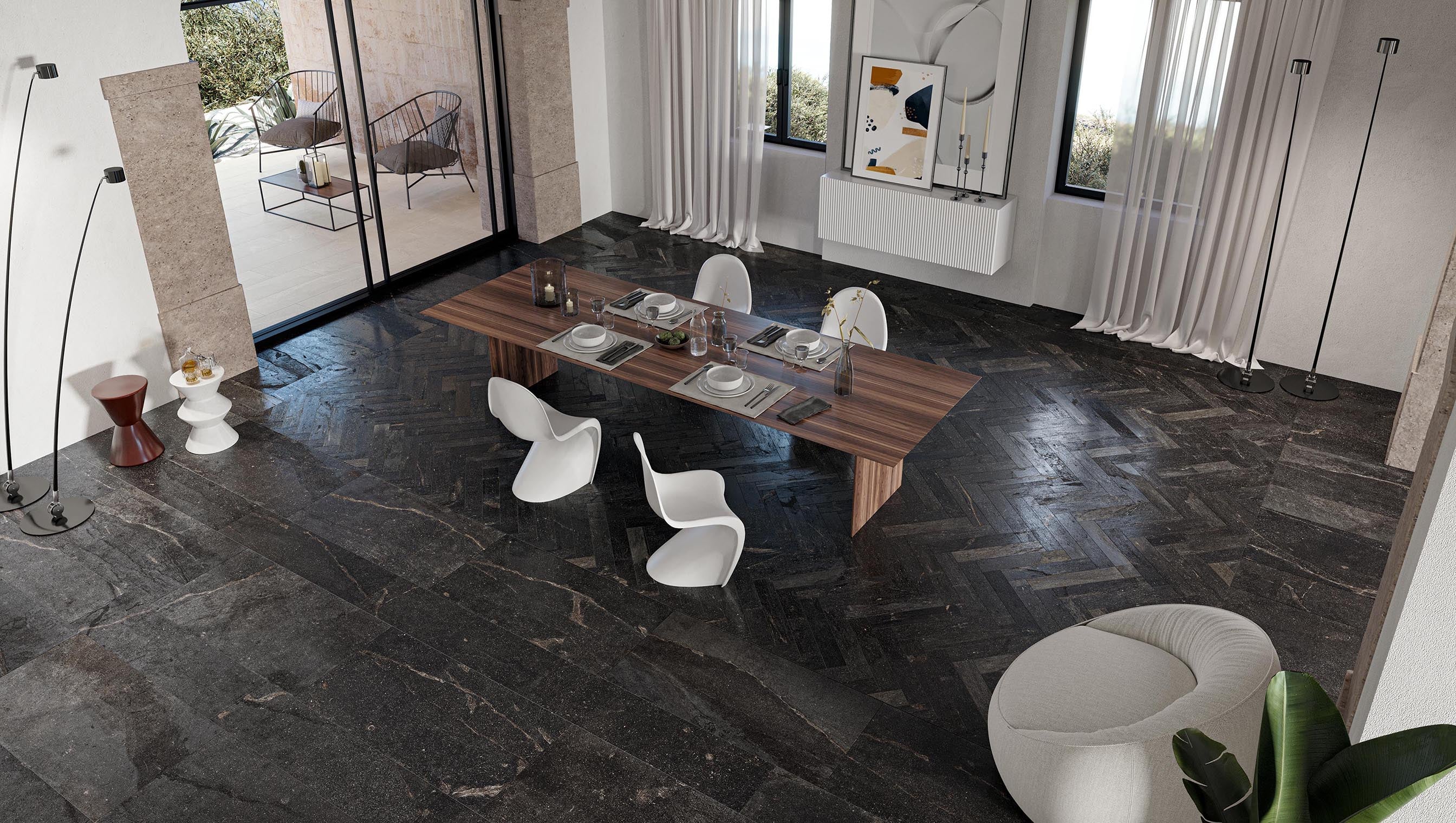 Carrelage Effet Pierre d'Asphalte - Ibla Nera