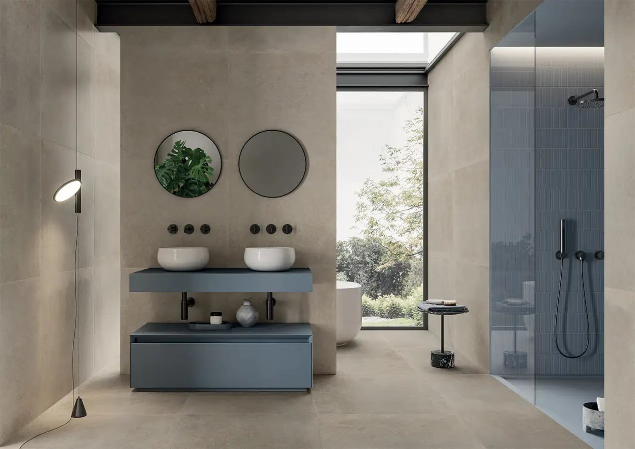 Carrelage Effet Béton Lisse - Icone Bleu Amande