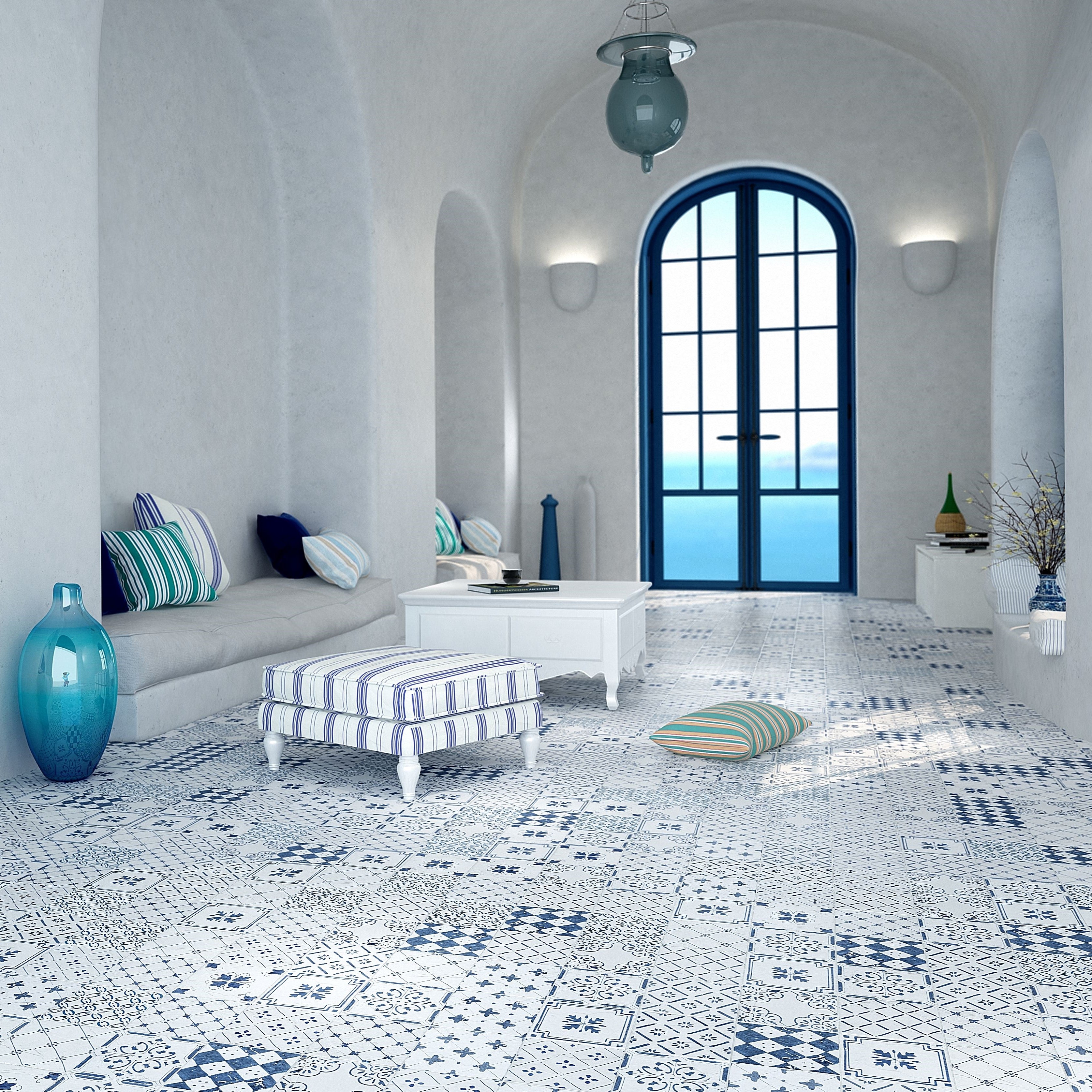 Carreau de Ciment Effet Cyclades - Base blanche